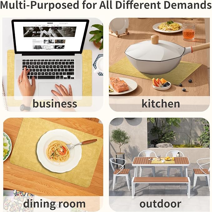 Maxpearl Faux Leather Placemats Set of 6, Light Yellow | Waterproof - Image 9
