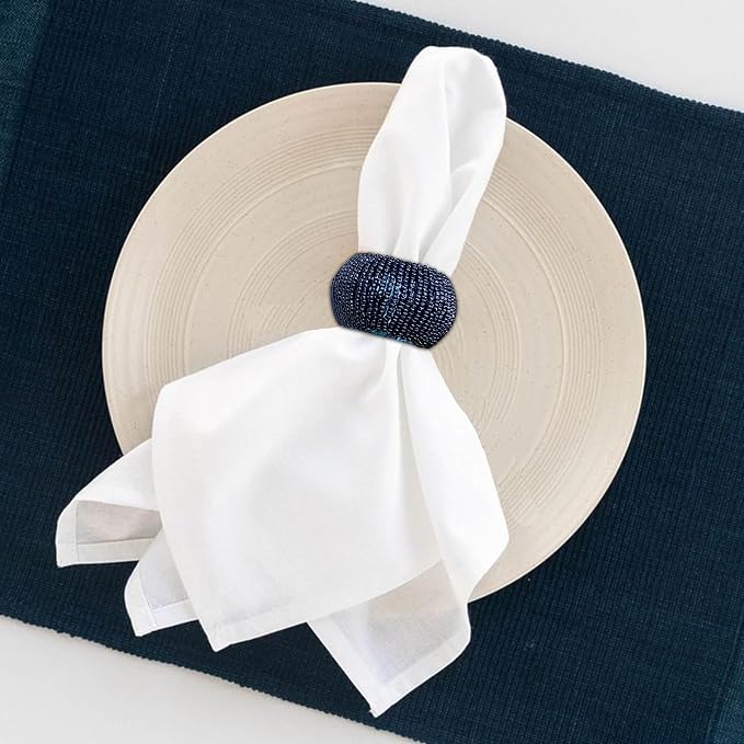 Navy Napkin Rings, Handmade Beaded Napkin Rings Set of 12, Beaded Napkin Holders - Image 8