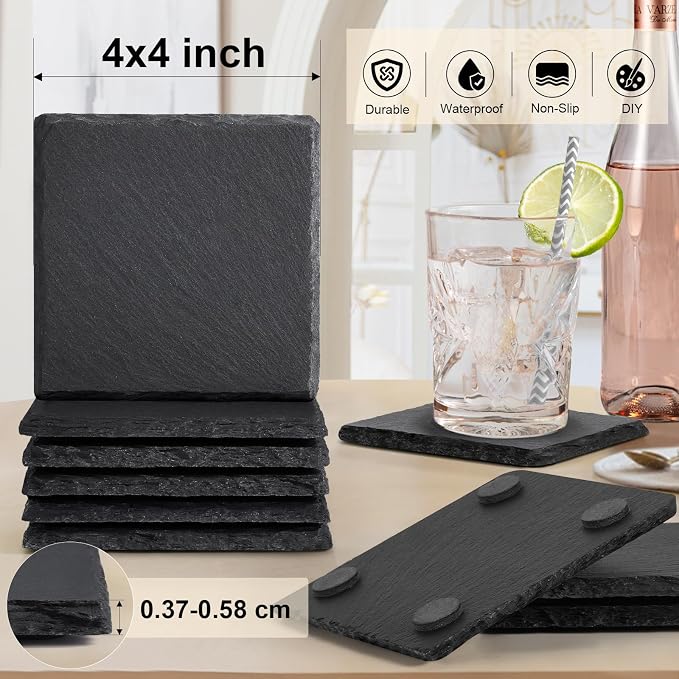60 PCS Slate Stone Coasters Bulk, MAPRIAL 4 Inch Black Handmade Drink Coasters - Image 2