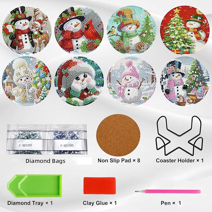 Ekuxom 8 PCS Christmas Diamond Art Coasters - Image 3