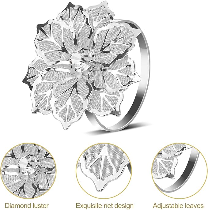 KPOSIYA Hollow Out Flower Napkin Ring Holder Metal Napkin Rings Set of 20 - Image 4