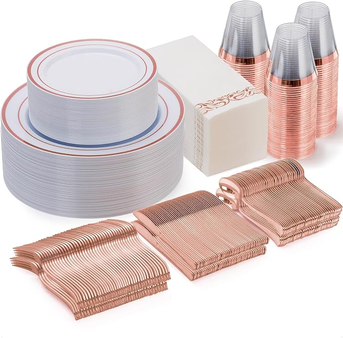 350 Pcs Rose Gold Disposable Party Dinnerware Sets by GoodLuck