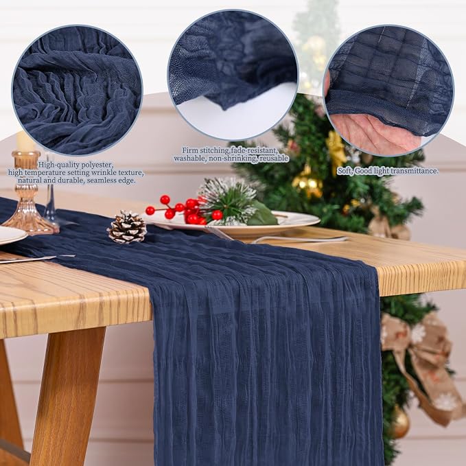 4 Pack Navy Blue Table Runner 17 x 108inch Cheesecloth Table Runner Boho Gauze - Image 5