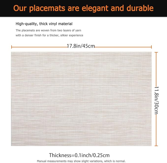 Beige Vinyl Placemats Set of 8, Heat Resistant Table Placemats | 18x12 inch - Image 3