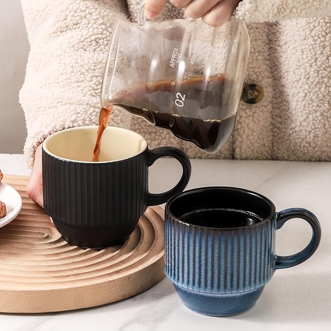 Hasense Navy Coffee Mugs Porcelain Set of 4 - 12 oz Stackable Coffee Cups - Image 6