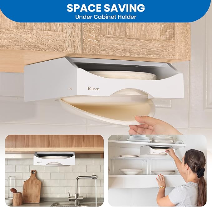 10-inch Paper Plate Dispenser Under Cabinet, Bamboo Paper Plate Holders - Image 3