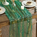 Artoid Mode 6PCS Green Gold Gauze Table Runner 120 Inch 10FT, Glitter Metallic by ArtoidMode