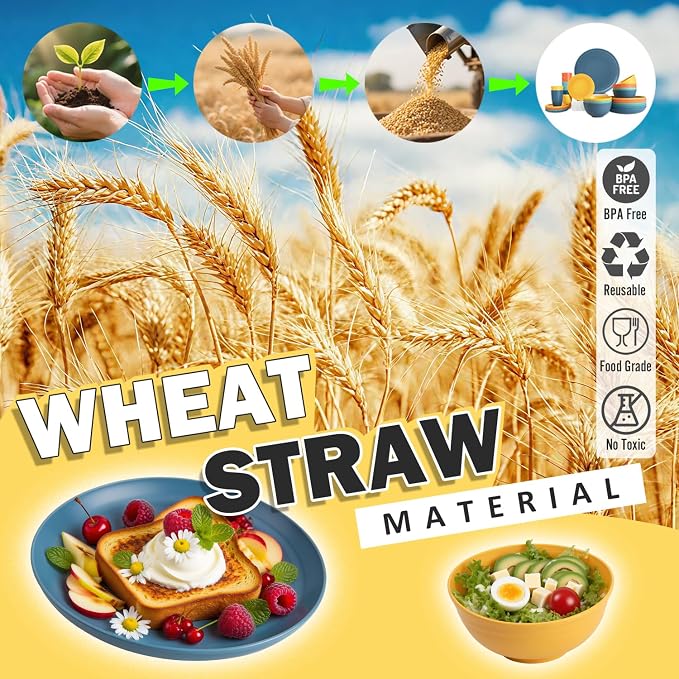 Wheat Straw Dinnerware Sets, Plates and Bowls Sets Unbreakable & Microwave Safe - Image 5