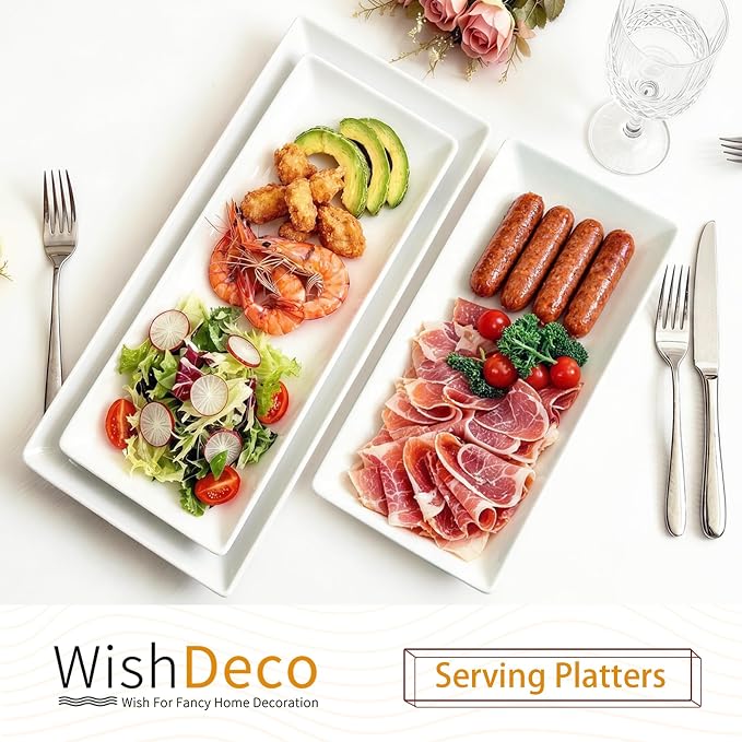 Serving Platters Set of 3, Large Serving Trays 16/14/12 inch, Ceramic Rectangle - Image 2