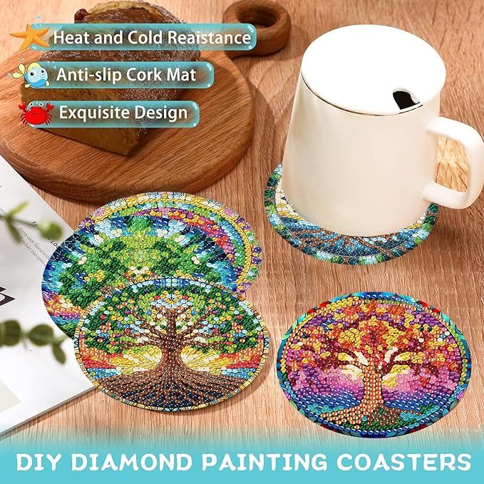 Ekuxom 8 PCS Tree of Life Diamond Art Coasters Kits - Image 5