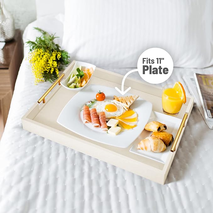ATZYmolin 17"x12" Leather Serving Tray, Polished Metal Handles, Coffee Table - Image 3