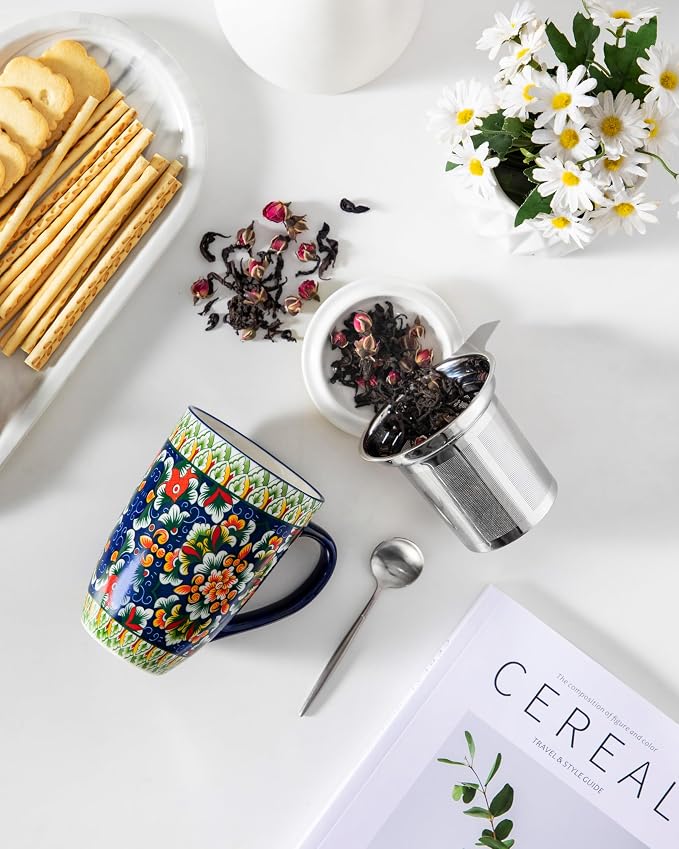 vancasso Ceramic Tea Mug with Infuser and Lid, 18 Ounce Bohemian Loose Leaf Cup - Image 5