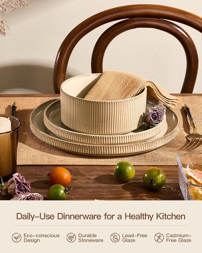 Stoneware Dinnerware Sets, Reactive Glaze Dishes Set - Image 4
