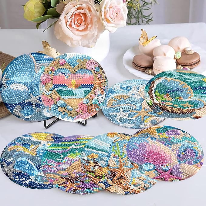 Ekuxom 8 PCS Beach Diamond Art Coasters Kits - Image 2