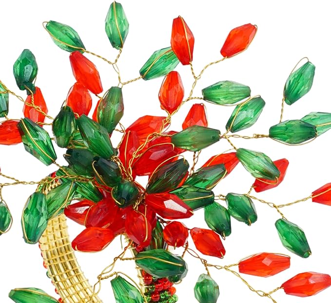 ITOS365 Handcrafted Beaded Napkin Rings Set of 12 – Red & Green Crystal Flower - Image 3