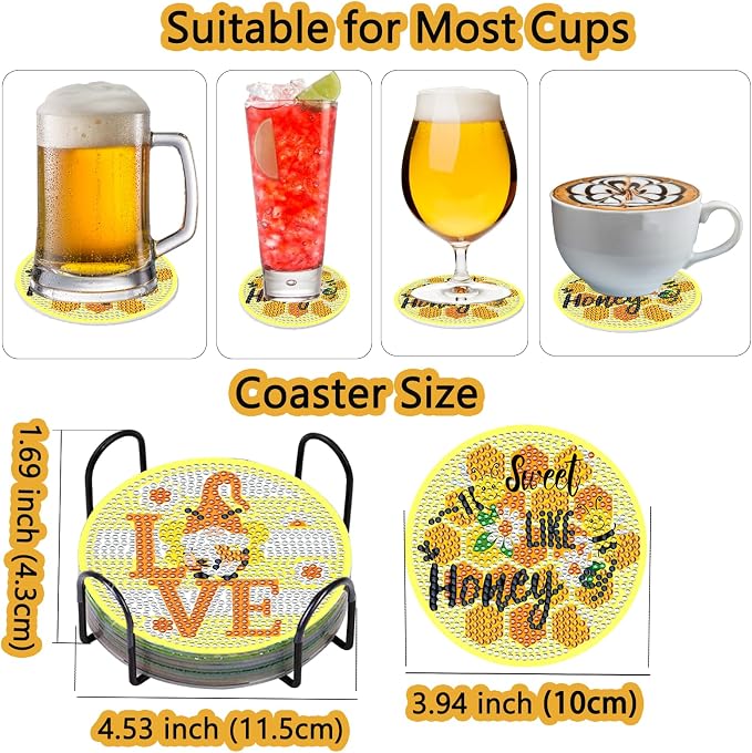 TDOOW Diamond Art Coasters, DIY Bee Diamond Art Kit - Image 4