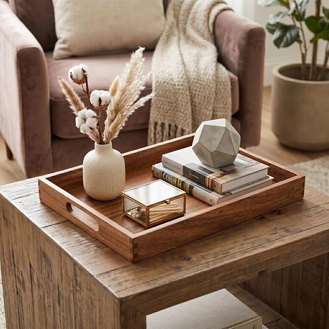Acacia Wood Tray Set of 3, Stackable Serving Trays - Image 8