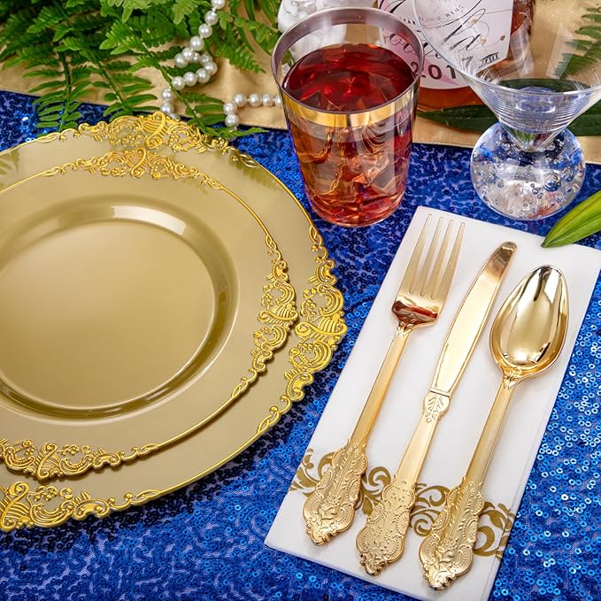 Morejoy 175PCS Solid Gold Plastic Plates - Image 2