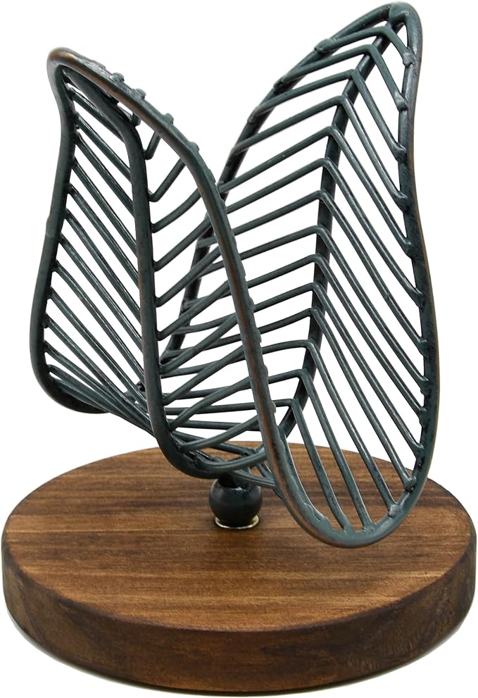 OwlGift Freestanding Modern Napkin Holder w/Golden Turquoise Wrought Iron Leaf - Image 7