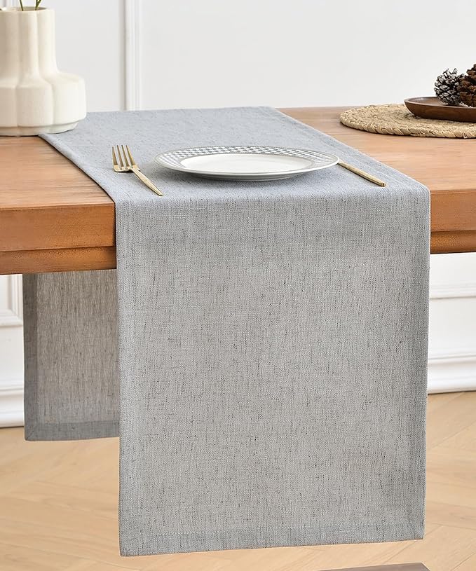 Wracra Linen Table Runner, Burlap Grey Table Runners 108 Inches Long | Rich by Wracra