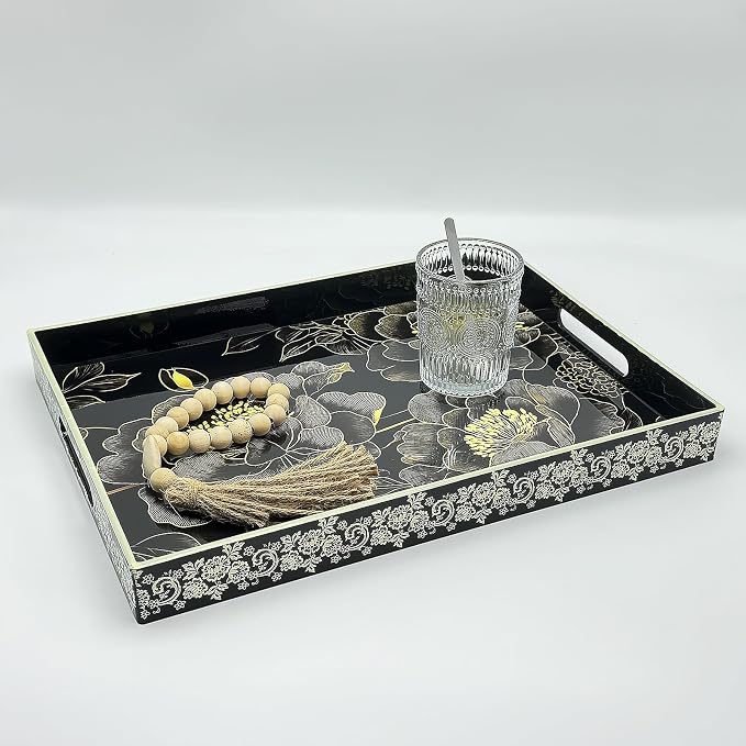 Serving Tray with Handles, 15.7 * 11.8 inches, Plastic Ottoman Tray with - Image 4