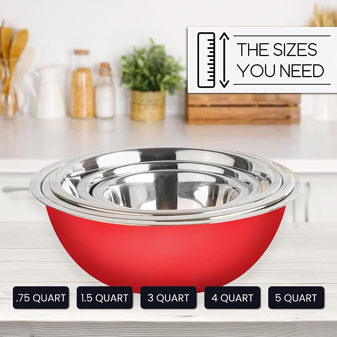 Stainless Steel Mixing Bowls Set, 5-Piece Meal Prep & Food Storage | .75 - Image 6