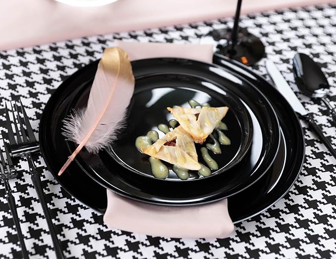 PLASTICPRO [30 Pack 8.6 Plastic Party Plates Edge Collection Black Premium - Image 2