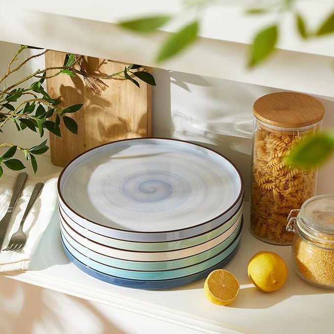 Sweese 10.5 Inch Porcelain Dinner Plates Set of 6, Gradient High Edge Dish Set - Image 2