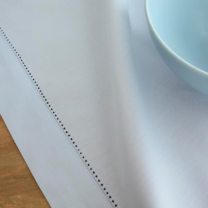 Solino Home Cotton Linen Table Runner Light Blue Hemstitch, 14 x 120 in | - Image 7