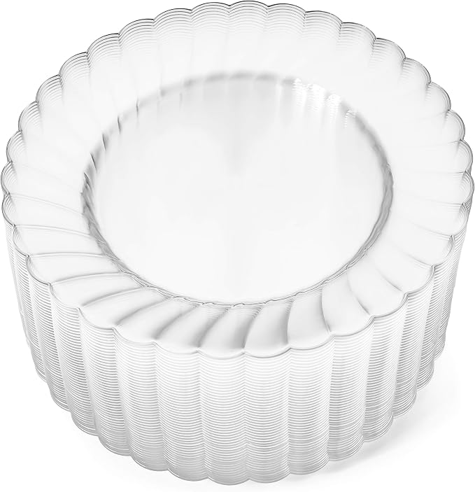 Hard Plastic Plate Set, 50 x 6 Clear Round | Washable & Reusable, Party Supplies - Image 2