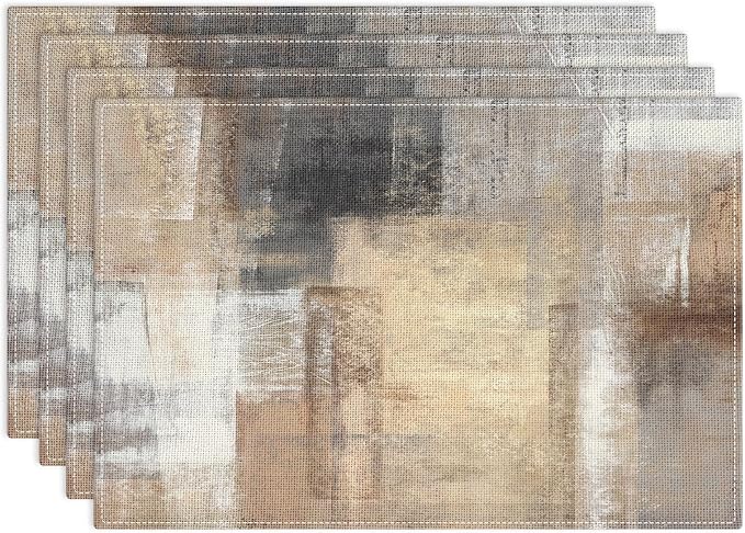 Emvency Farmhouse Placemats Set of 4, 12x18 Inch, Modern Abstract | Art by Emvency