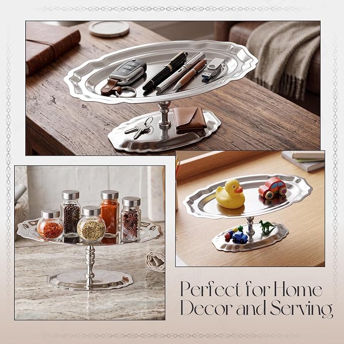 1 Pcs Stainless Steel Footed Serving Tray Oval Elevated Serving Platter Dessert - Image 5
