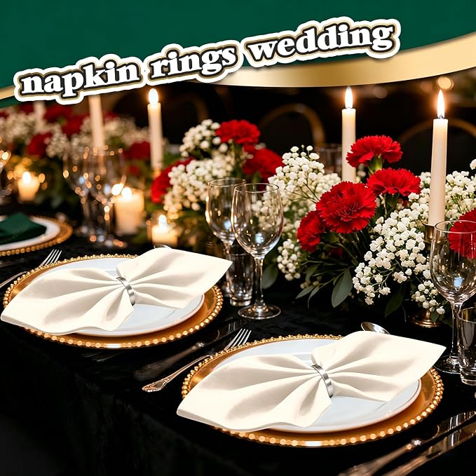 100 Pcs Silver Napkin Rings Bulk, Exquisite Round Napkin Ring Buckles, Suitable - Image 7