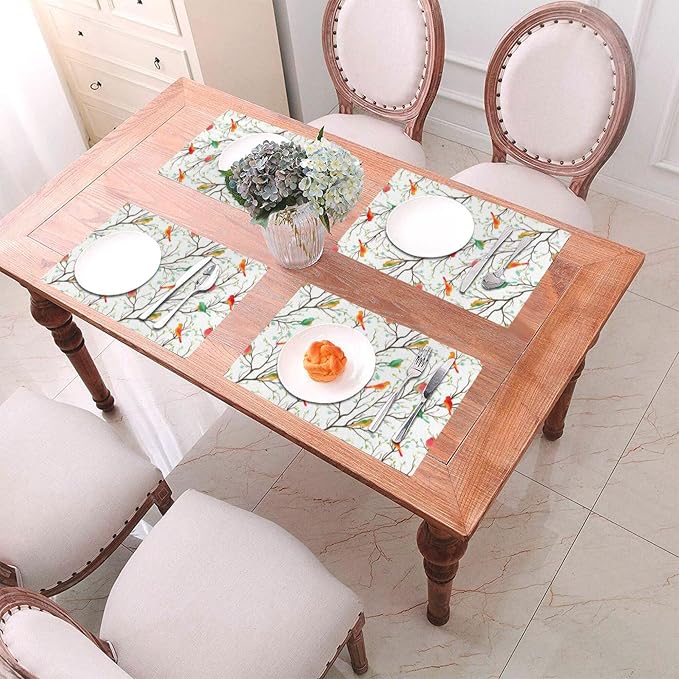 Birds on Tree Placemats Set of 4 Linen Decorative Table Mat - Image 6