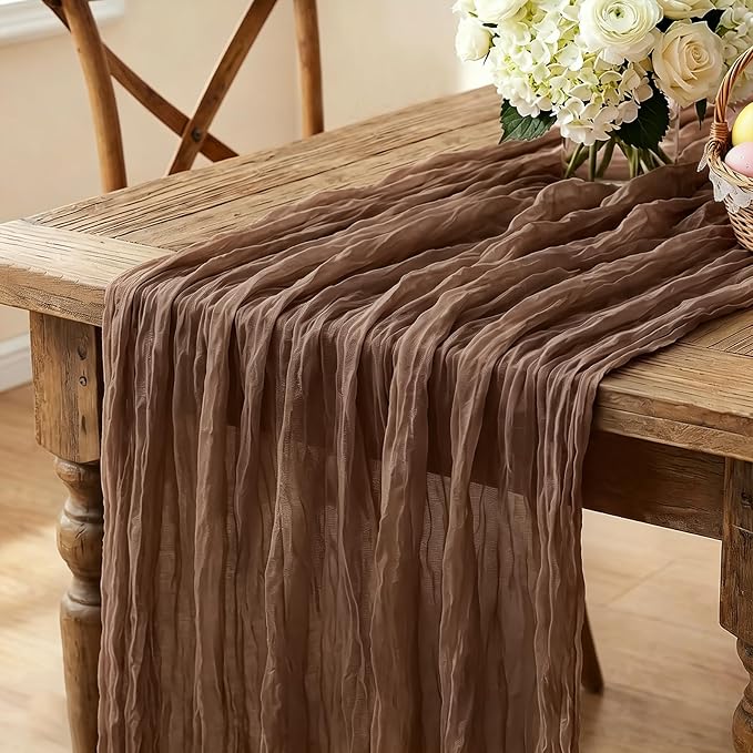 Brown Cheesecloth Table Runner, 10FT Rustic Coffee Boho Gauze Table Runner by Miucat