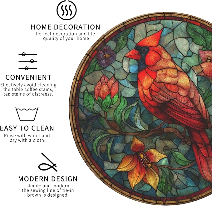 Christmas Bird Coasters Leather Round Drink Coasters 6 Pcs Set - Image 4