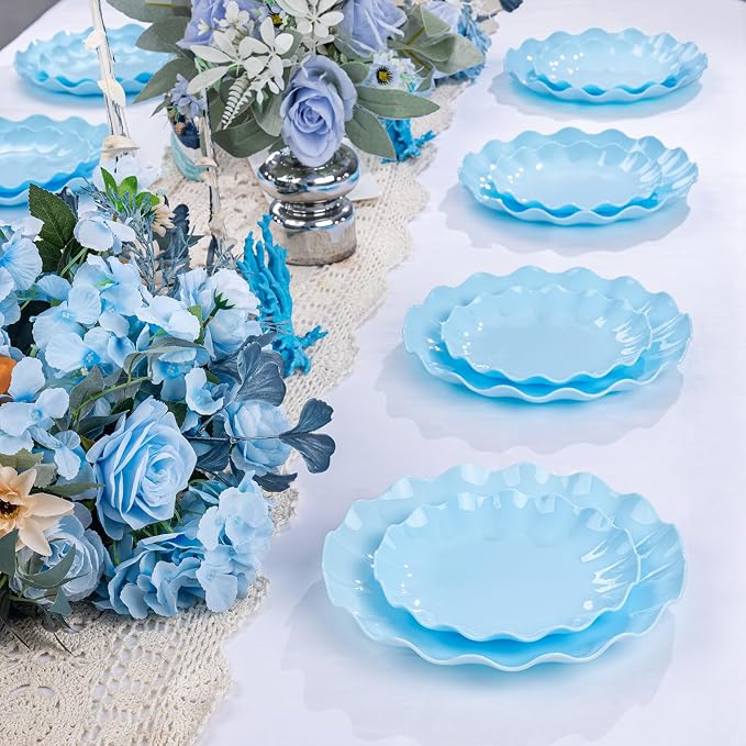 LIYH 24 Pcs Blue Plastic Plates Reusable - Image 8