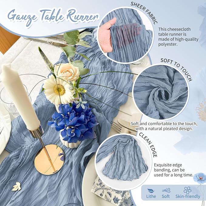 Showgeous 30 Pack Dusty Blue Cheesecloth Table Runner, 17 x 108 Inches | Boho - Image 3