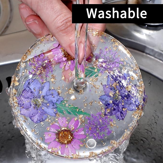 2pcs Dried Flower Drink Coasters, Flower Resin Drink Cup Mat Reusable Floral - Image 5