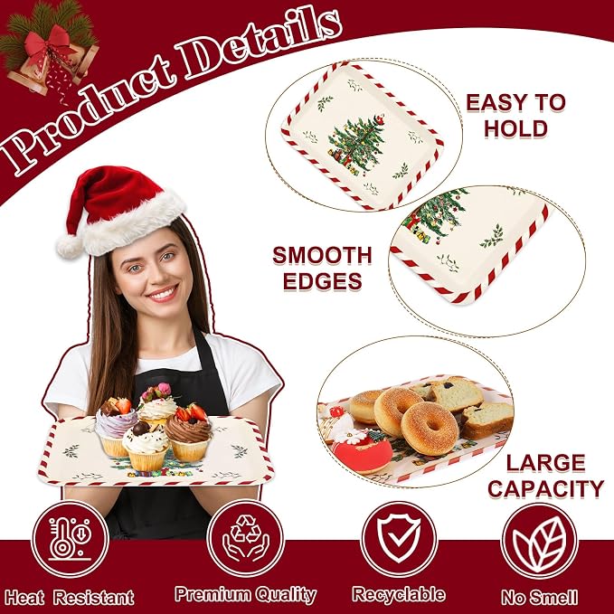 Whaline 3 Pcs Christmas Serving Trays Xmas Tree Plastic Serving Platters Dishes - Image 3