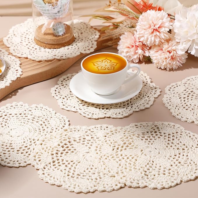 10 Pcs 8 Inch Cute Crochet Doilies Crochet Flower Coasters Handmade Cotton - Image 2