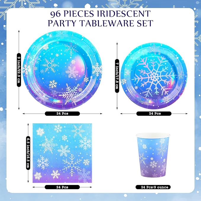 Kochorie 96 Pieces Frozen Iridescent Winter Snowflake Birthday Party Supplies - Image 2