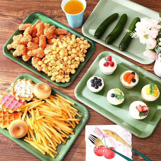 4 Pieces Serving Trays Melamine Platters Reusable Rectangle Party Trays - Image 4