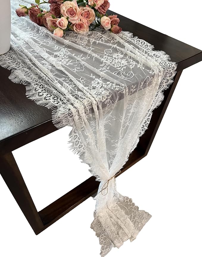 10 Pcs White Lace Table Runner 30 x 120 Inch Vintage Rustic Table Runner by Unknown