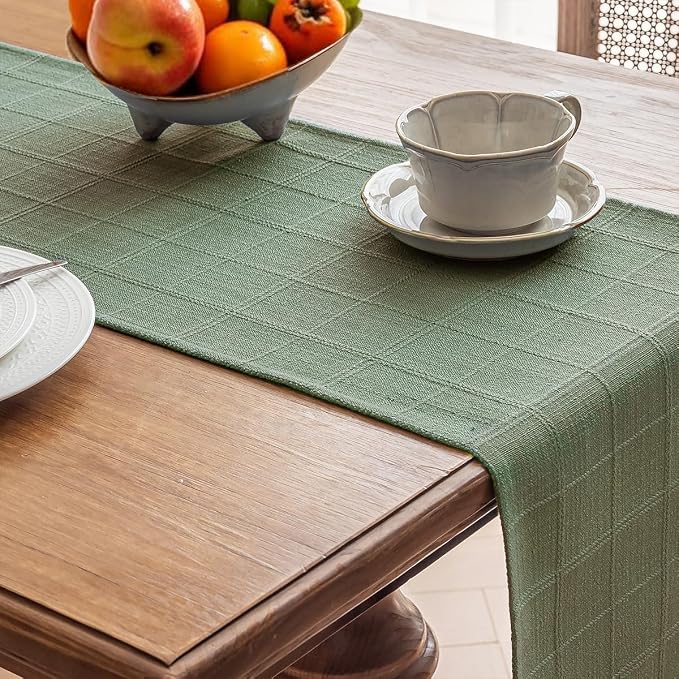 Linen Textured Table Runner, Sage Green Table Runners 48 Inches Long | Raised - Image 4