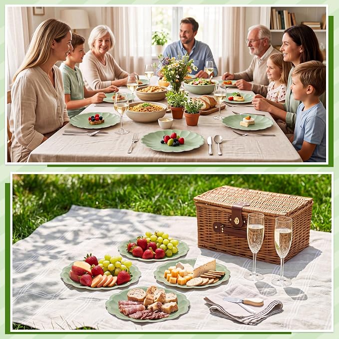 30 Pcs Sage Green Paper Plates 7.5 Inch Shell Edge Plates Disposable | Green - Image 7