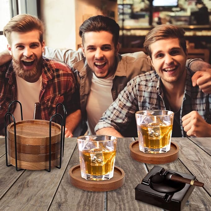 Wooden Coaster Set of 6 Coffee Table Decor Bar Cup Drink Coasters Holder | - Image 6