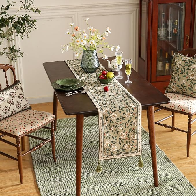 Designer Vintage Linen Extra Long Table Runner, Floral Pattern, Dining Table - Image 2