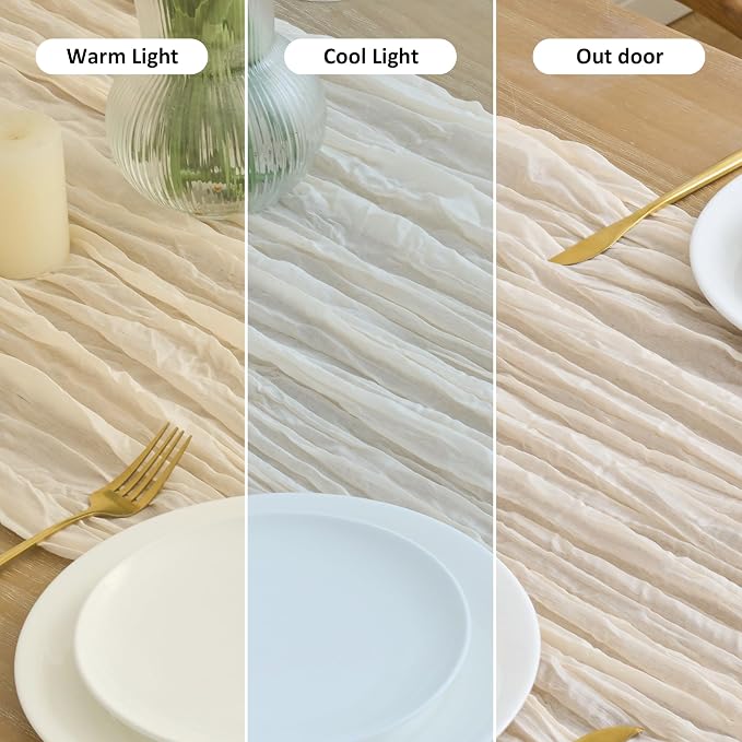 Asee'm 6pcs Beige Cheesecloth Table Runner Summer 10FT Boho Gauze Rustic | Boho - Image 8