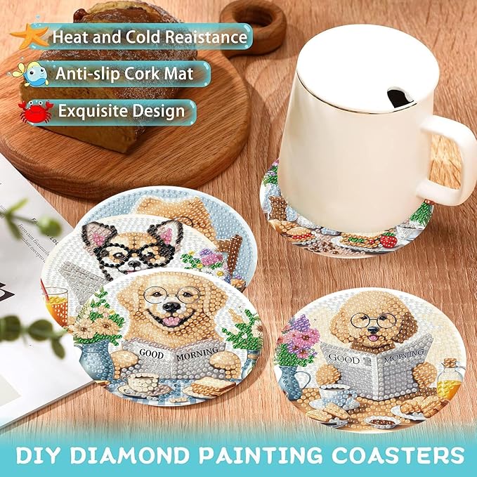 Ekuxom 8 Pcs Dog Diamond Art Coasters Kit - Image 5